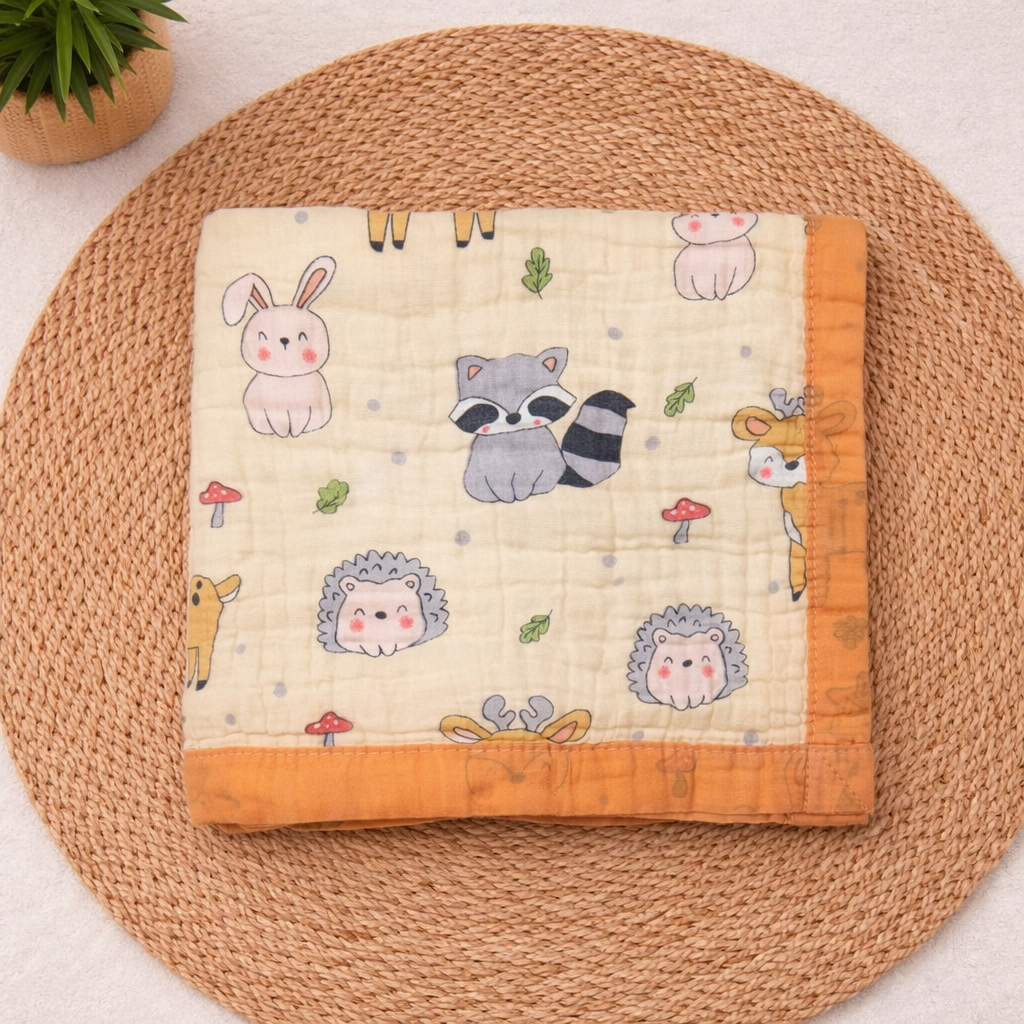 100% Cotton Muslin Baby Blanket 6 Layer Soft Blanket Muslin Blanket for Kids Baby Infants -ORANGE ANIMALS CODE:NBEMMB1495-GS